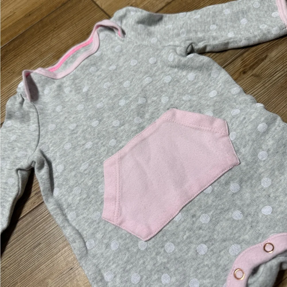 Cloud Island | Gray and Pink Polka Dot Romper | 0-3M